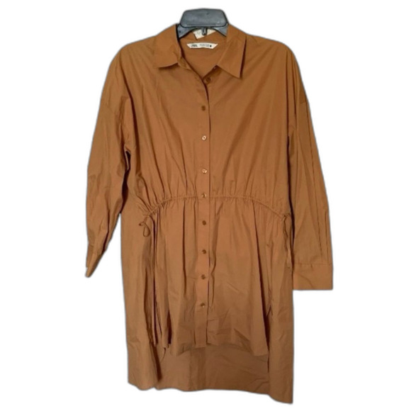 Zara Orange Brown Cotton Button Front Long Sleeve Shirt Dress/Tunic Size Small - Picture 9 of 9